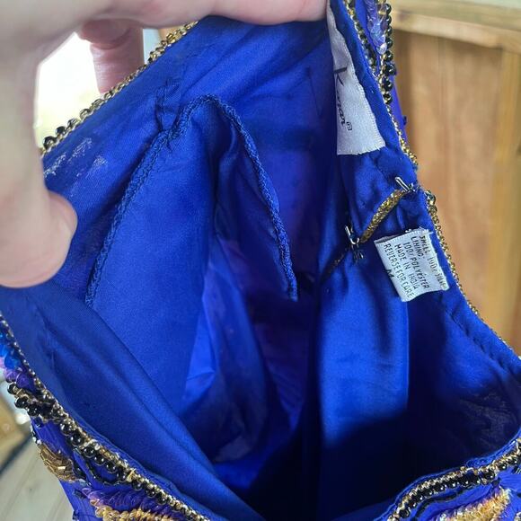 Laurence Kazar Vintage Royal Blue Beaded 100% Silk Evening Blouse Size M - Picture 6 of 10